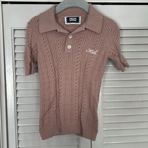 KITH kids crochet look pink collared top